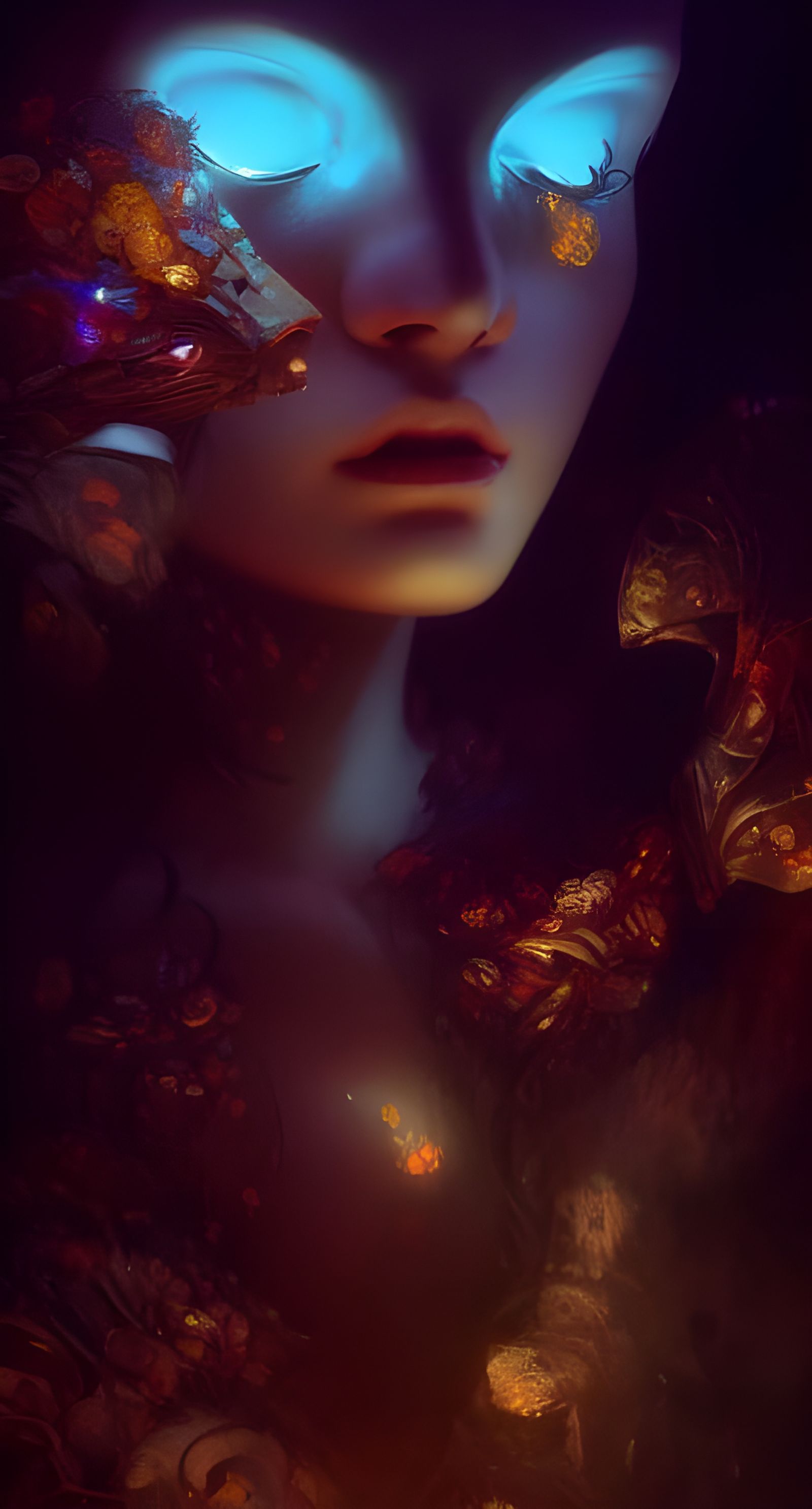 Glowing Masks Disintegrating: A Digital Art Concept