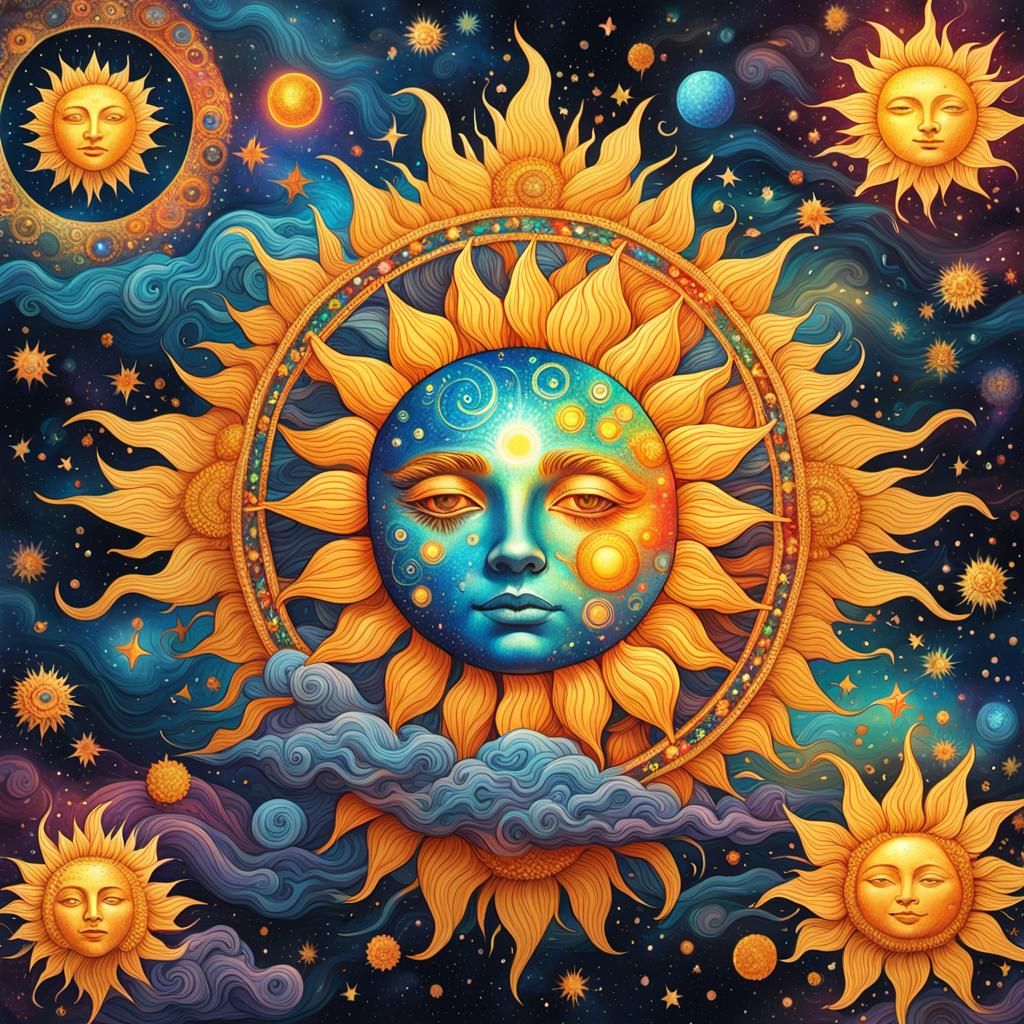 Holographic Cosmic Sunshine Illustration in Mixed Media