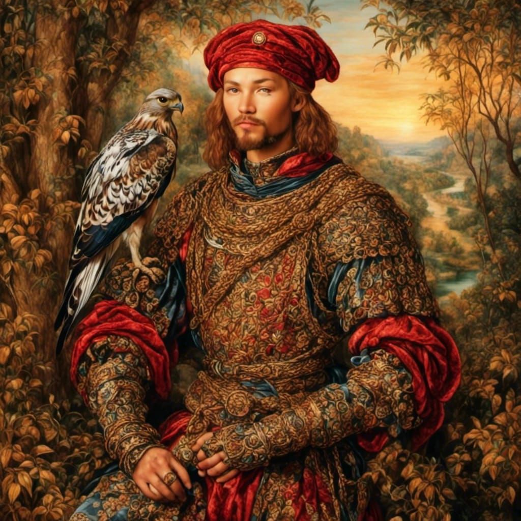 Medieval Nobleman with Falcon in Renaissance Style