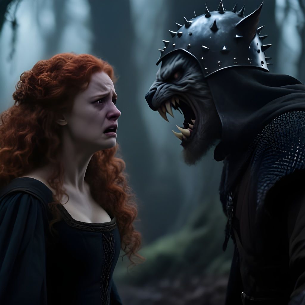 Cinematic Portrait of Fearful Woman and Snarling Man