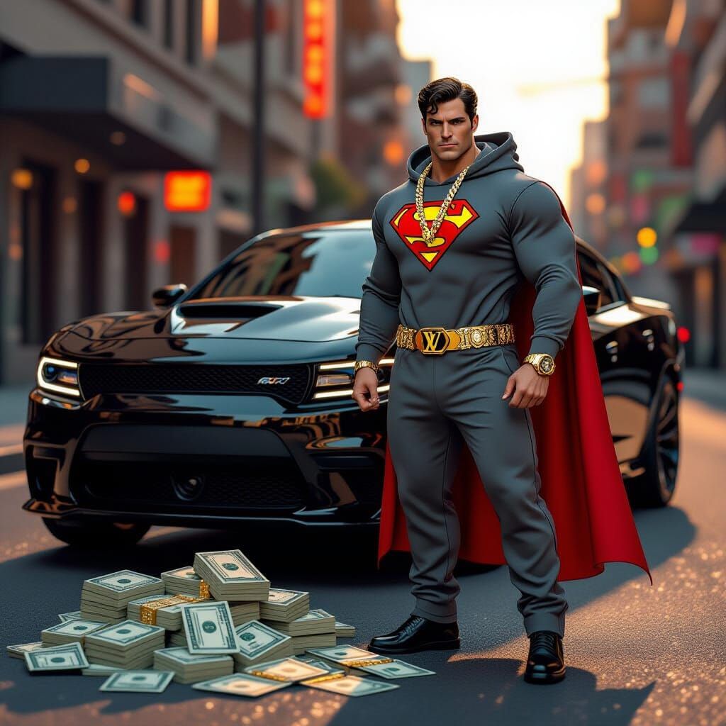 Superman in Luxury Hoodie With LV Belt and Gold Chains