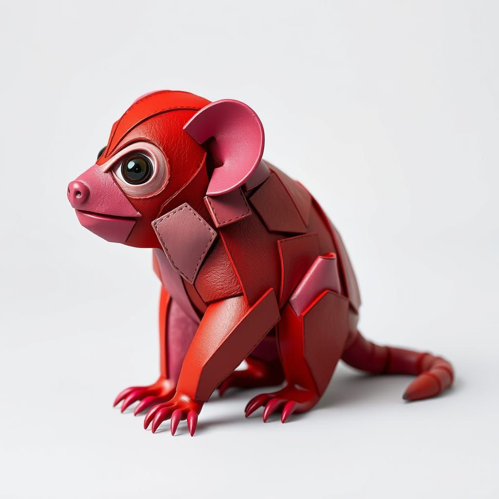 Leather Marmoset Sculpture in Cubist Style