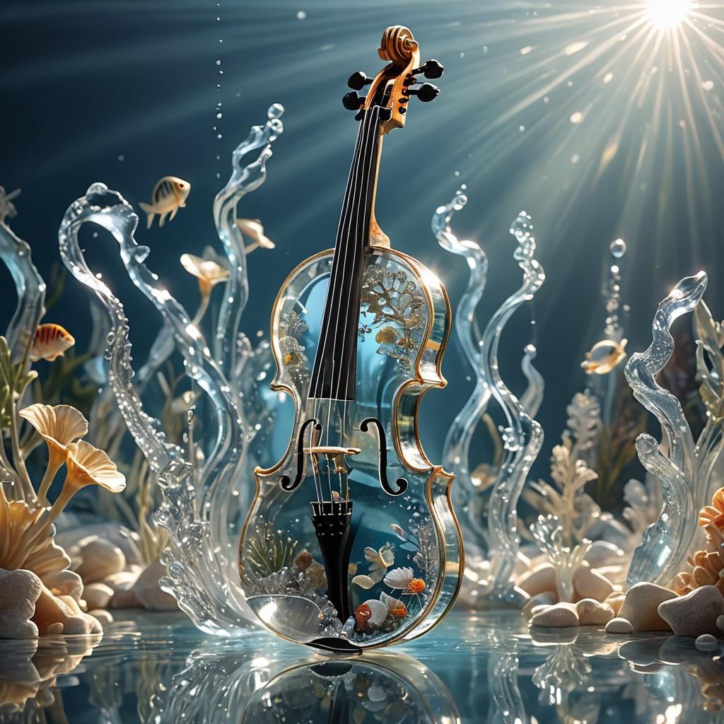 Crystal Violin in Sunlit Room with Sea Life