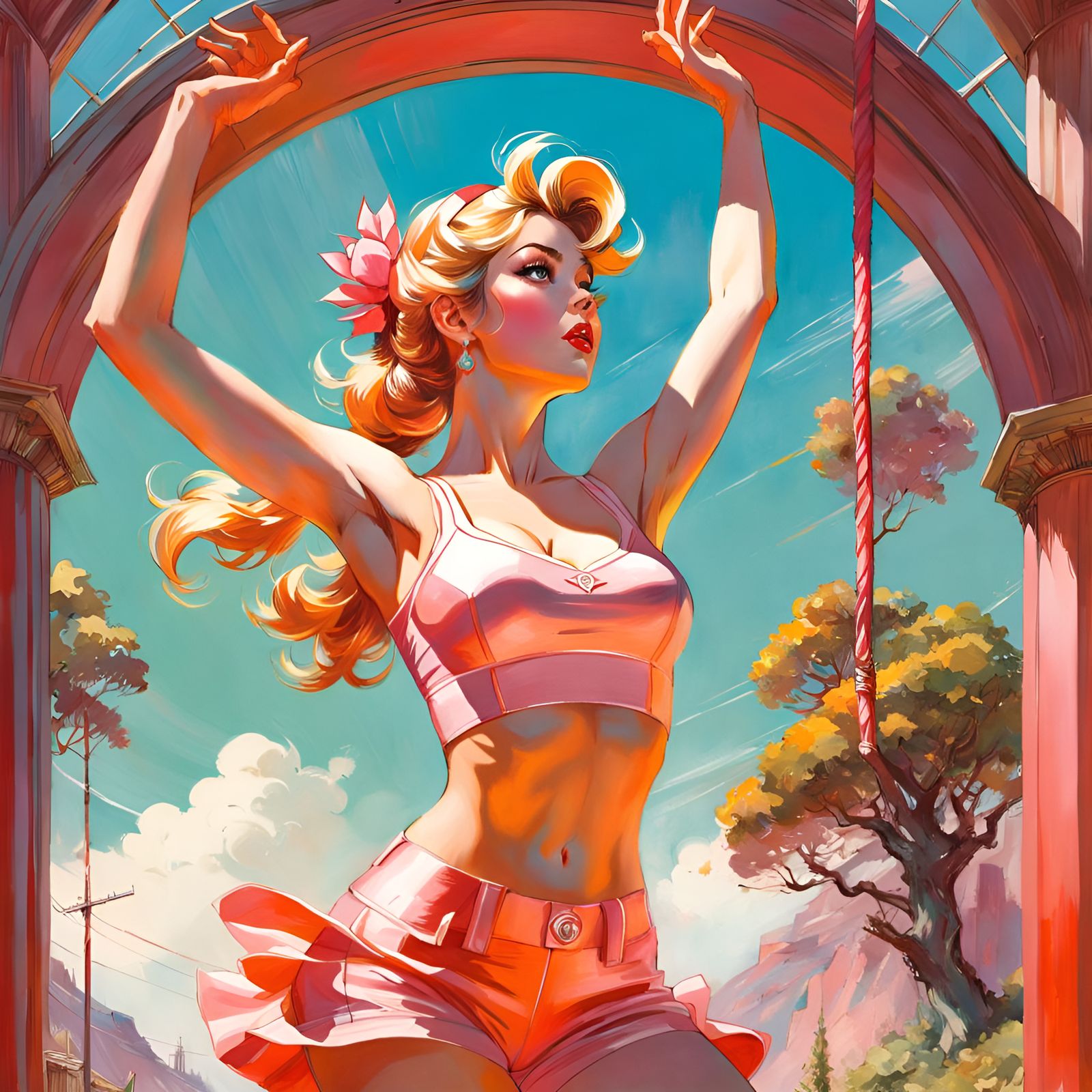 Princess Peach Gym Portrait in Pin-Up Style