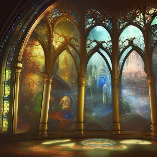 Acid-Etched Cathedral Window in Art Nouveau Style