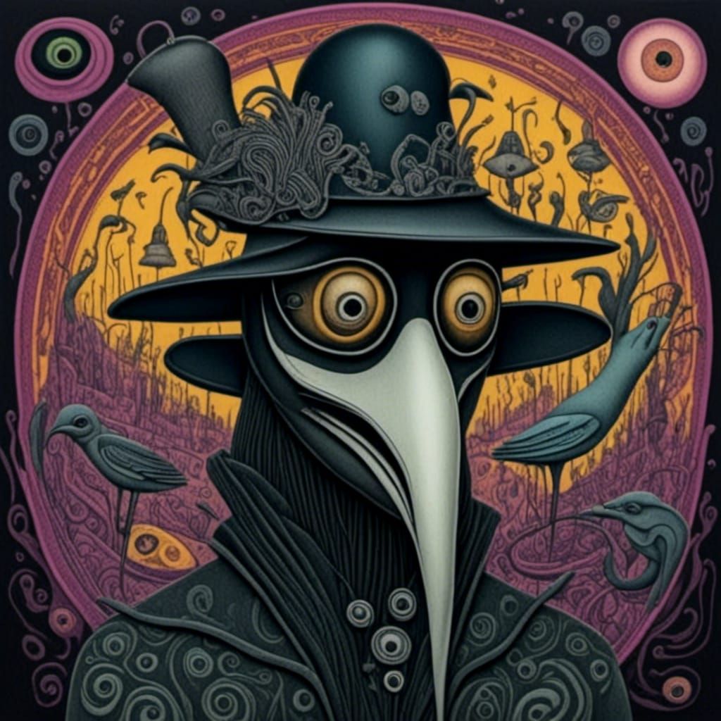 Modern Plague Doctor in Psychedelic Charcoal Style