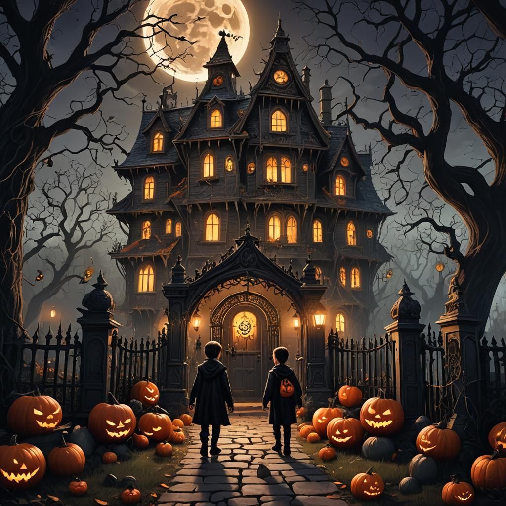 Spooky House Trick-or-Treaters: Fantasy Concept Art