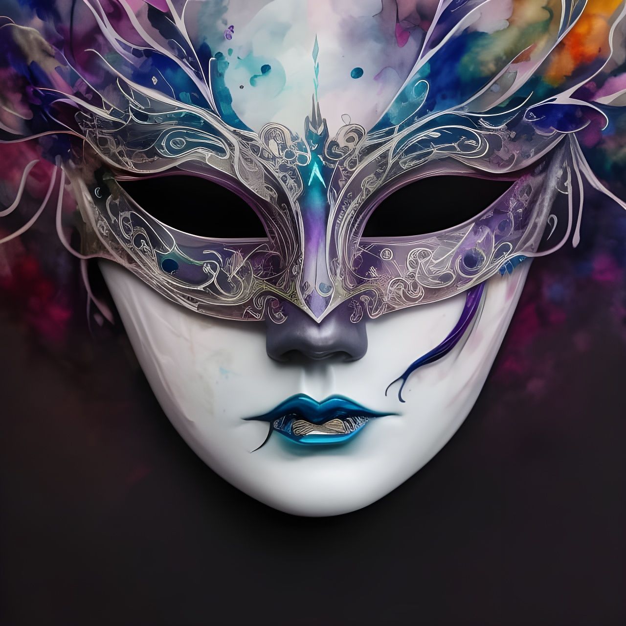 Masquerade Portrait in Colorful Ink Flow Style