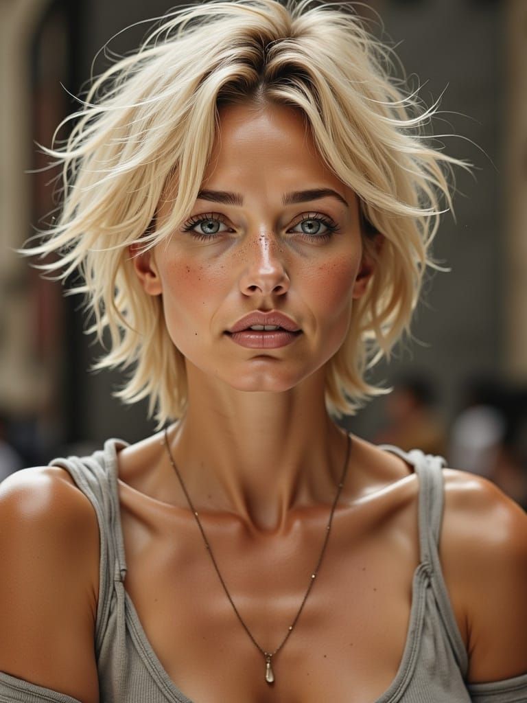 Blonde Woman Portrait in Charcoal Style