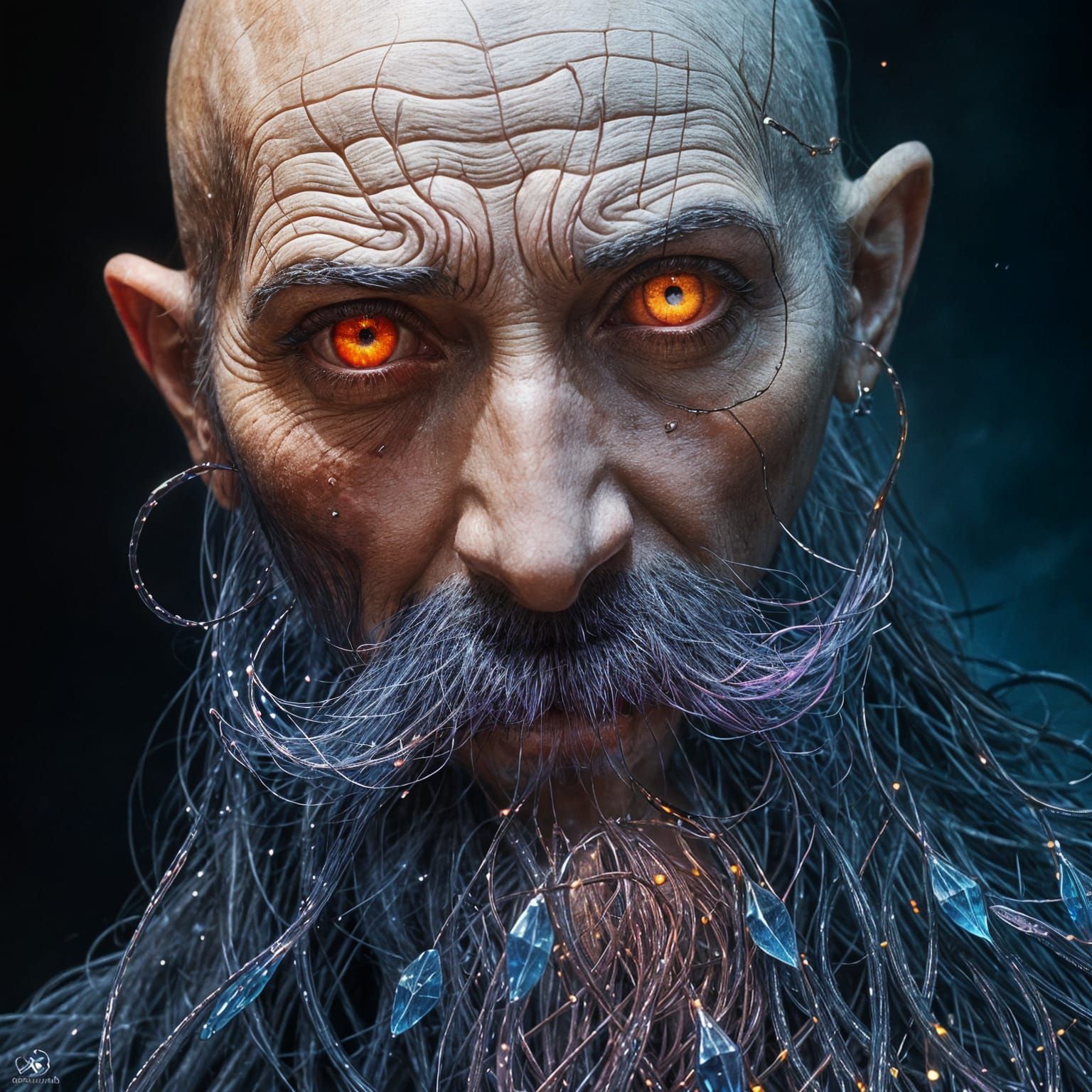 Intricate Glass Beard: Portrait in a Surreal Style