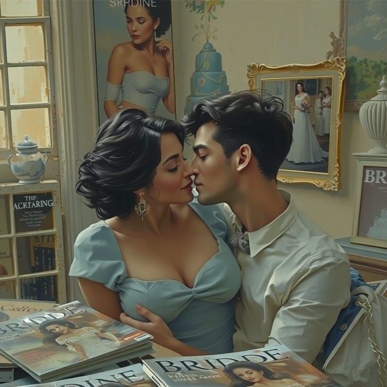 Romantic Couple About to Kiss, in Oil Painting Style