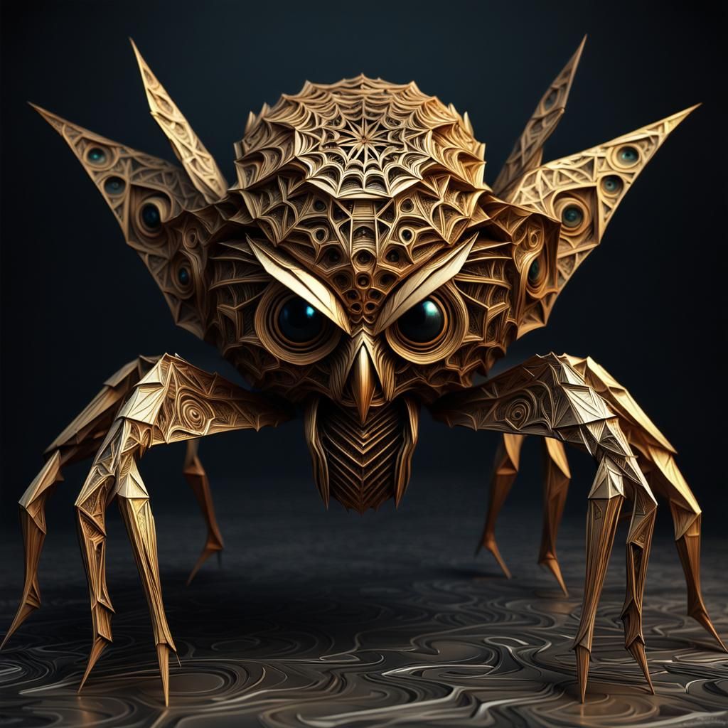 Spider-Owl Hybrid Monster in Rusted Gold Horror Style