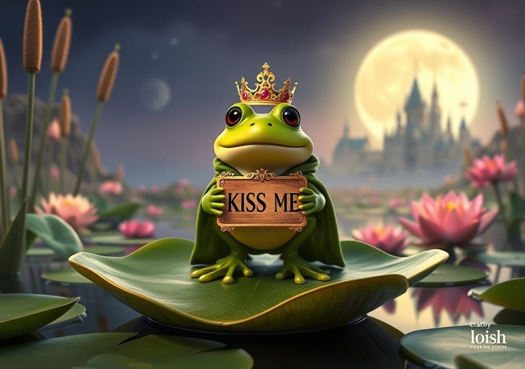 Pixar Frog Prince Holds Kiss Me Sign