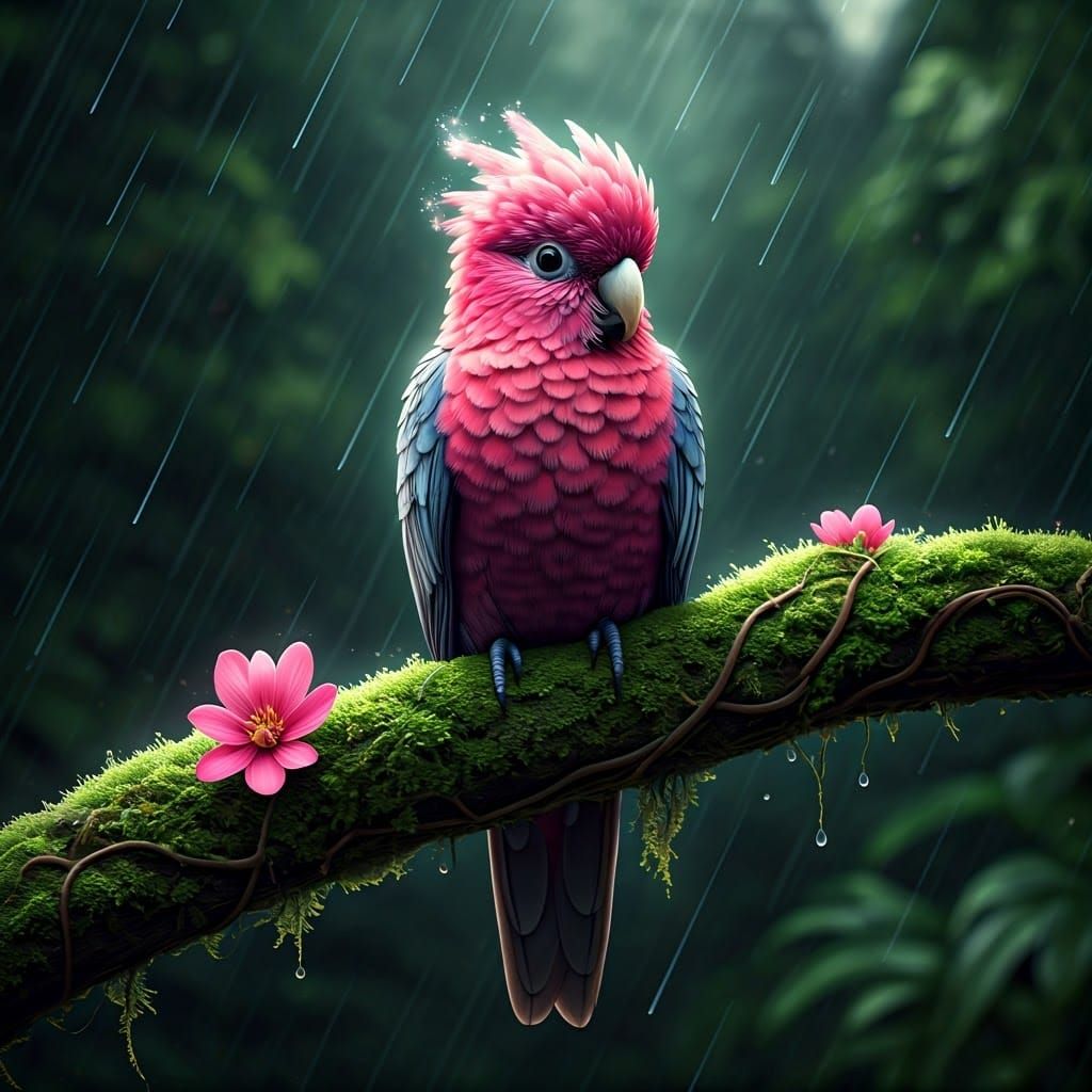 Pink and Purple Parakeet in Summer Storm