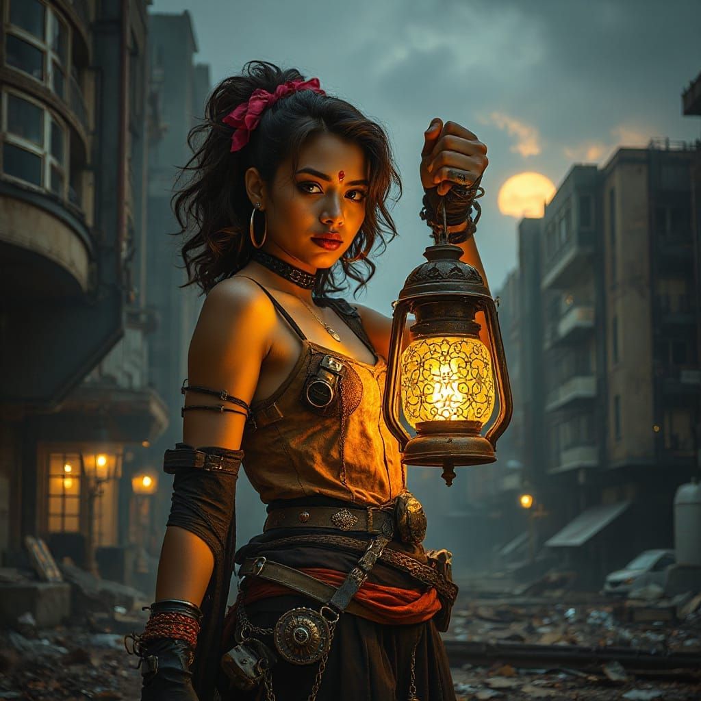 Cyberpunk Sri Lankan Woman with Lantern
