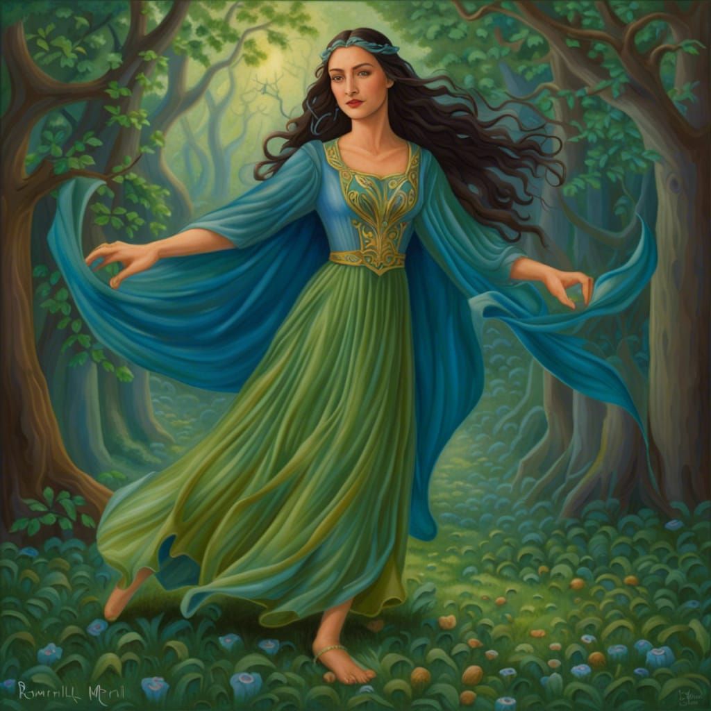 Lúthien Dancing in Glade, Fantasy Illustration