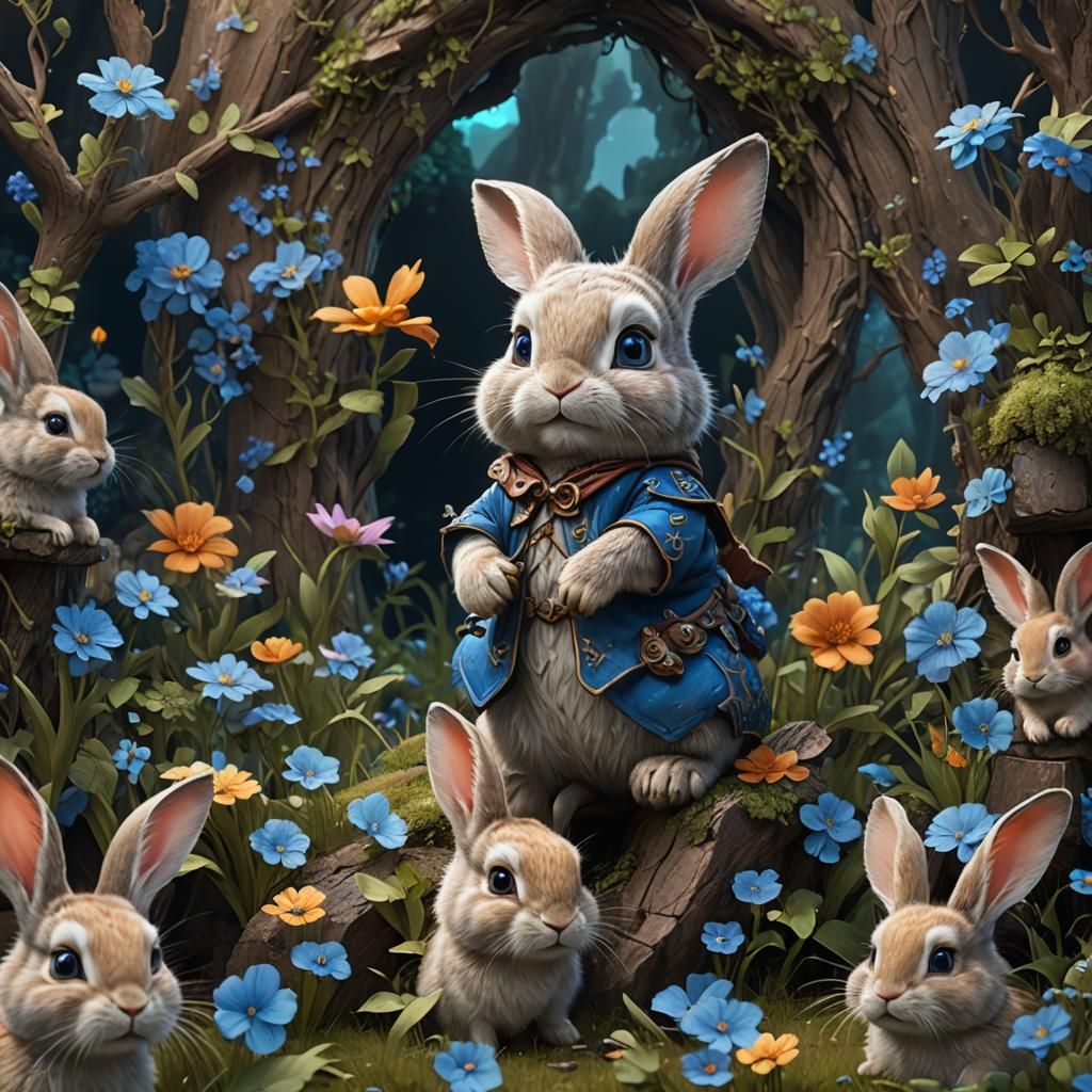Cute Blue-Eyed Rabbit: Detailed Matte Painting