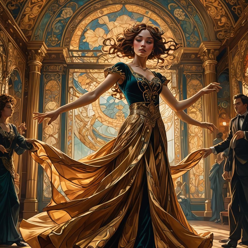 Art Nouveau Ballroom Dancer in Opulent Setting