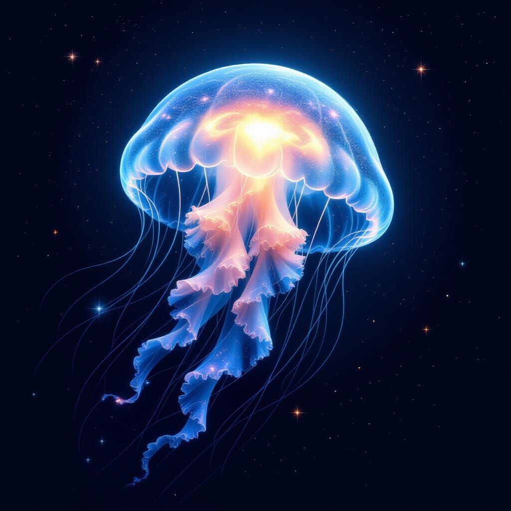 Starlight Jellyfish Drifting Through Cosmic Void