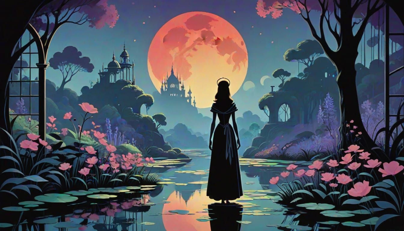 Ethereal Greenhouse Scene in Vintage Disney-Inspired Style