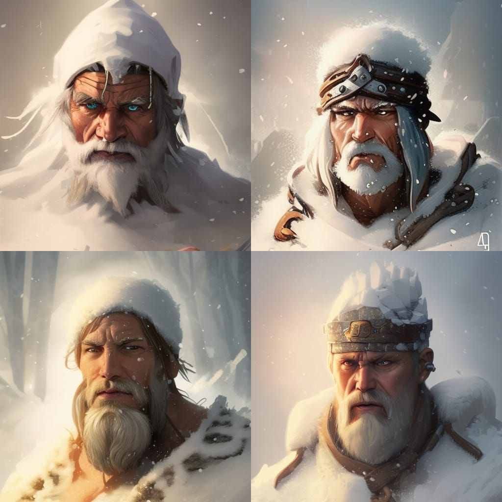 Detailed Portrait of an Old Barbarian in Winter Clothing