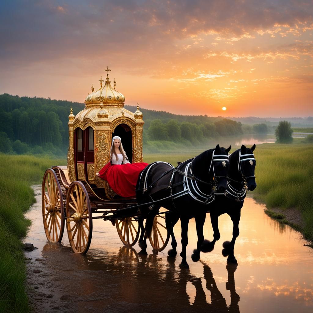 Flooded Russian Carriage with Princess at Dawn