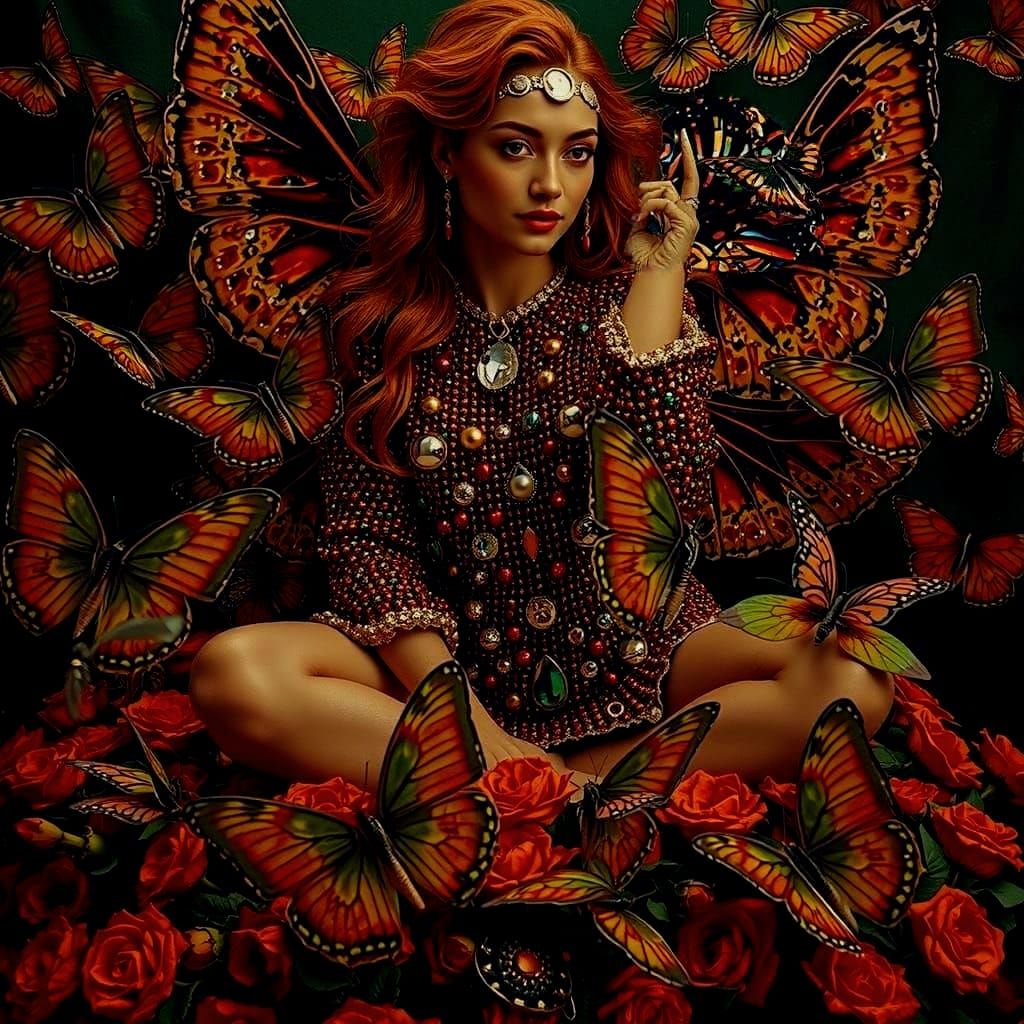 Bejeweled Figure on Velvet with Butterflies