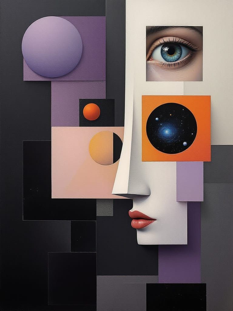 Surreal Eye Sees Galaxy in Cubist Dreamscape