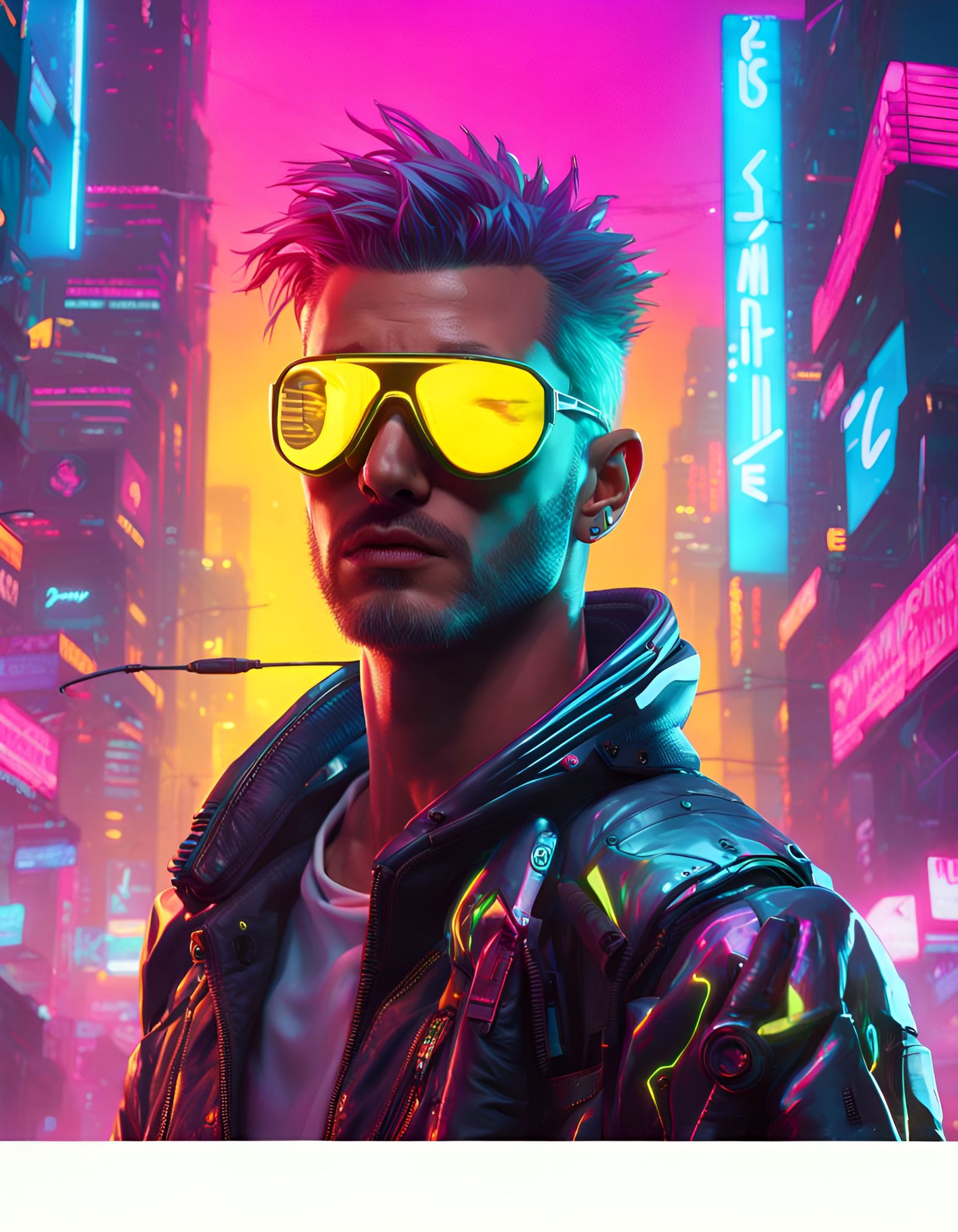Cyberpunk Man with Neon Lights, Splash Art Style