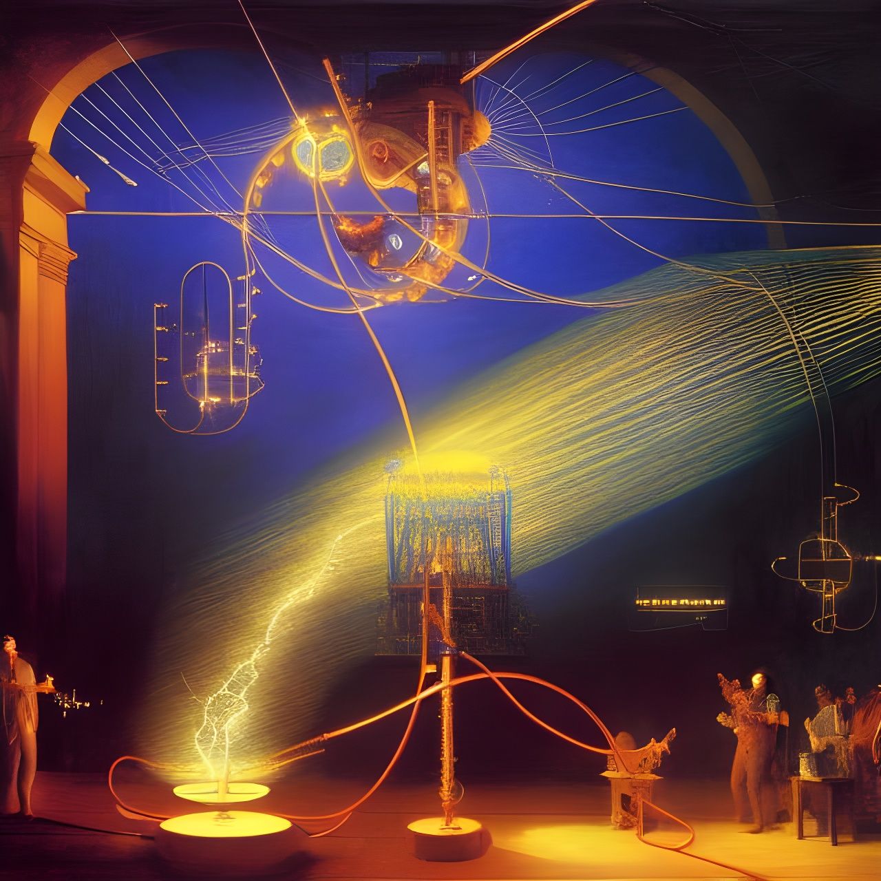 Mystical Machine Harnessing Electricity as Detailed Painting