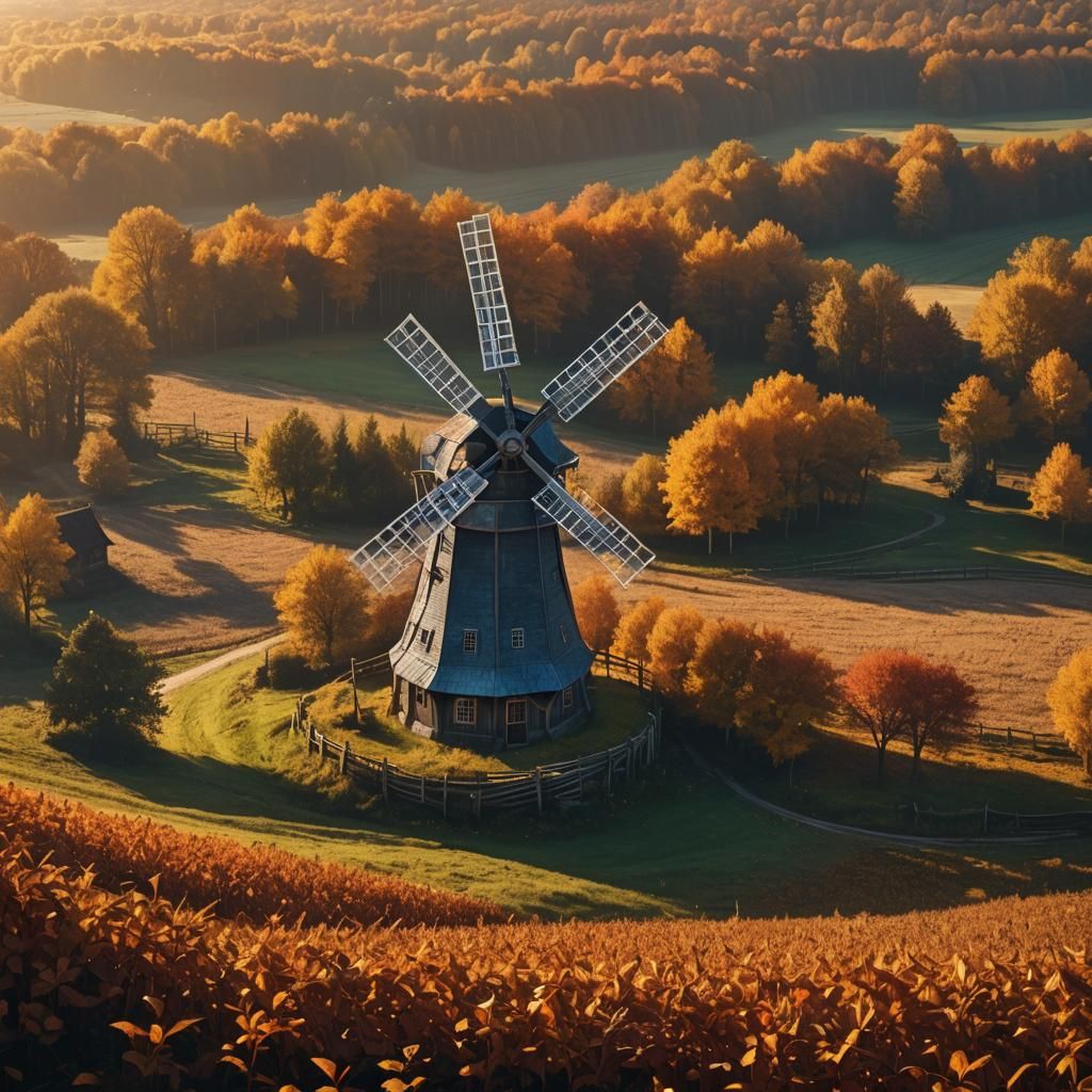 Baroque Fantasy Windmill in Autumn Sunlight
