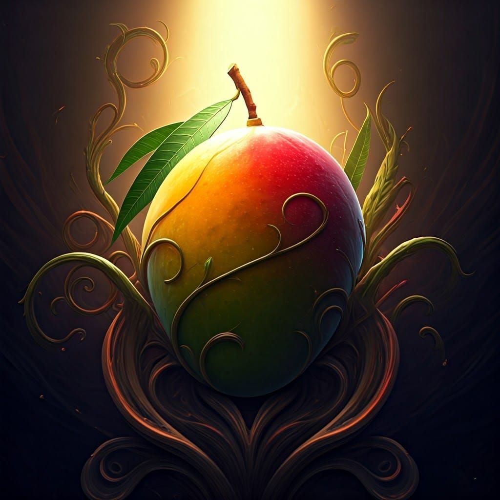 Majestic Mango in Dreamlike Matte Painting Style