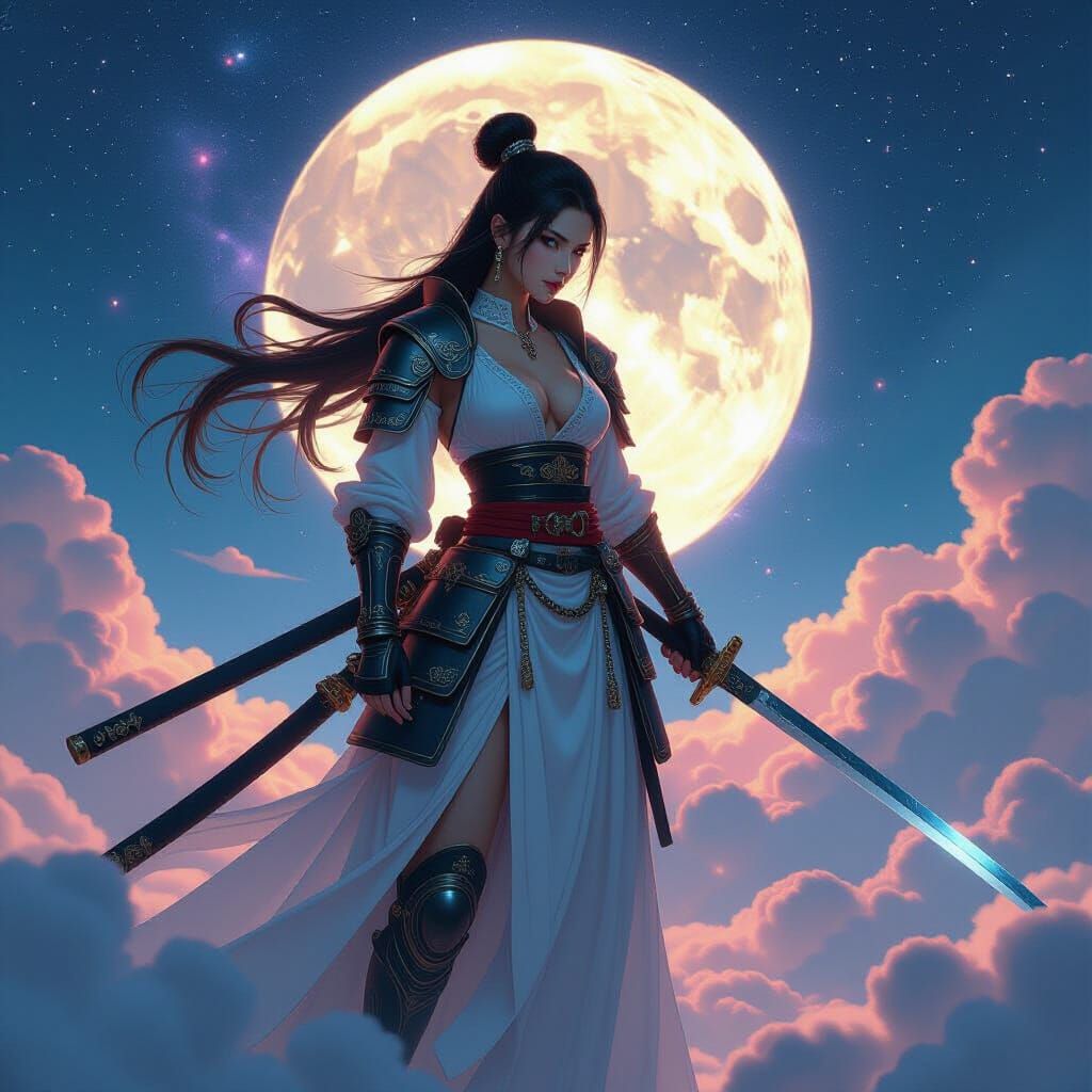 Celestial Samurai Guarding Nebula in Mucha-Rutkowski Style