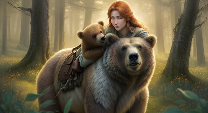 Woman Rides Bear Through Mystical Forest