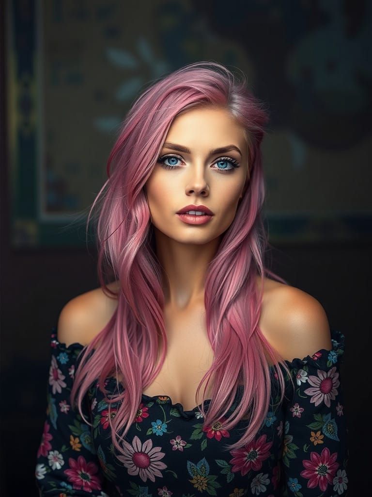Pretty lady with pink hair