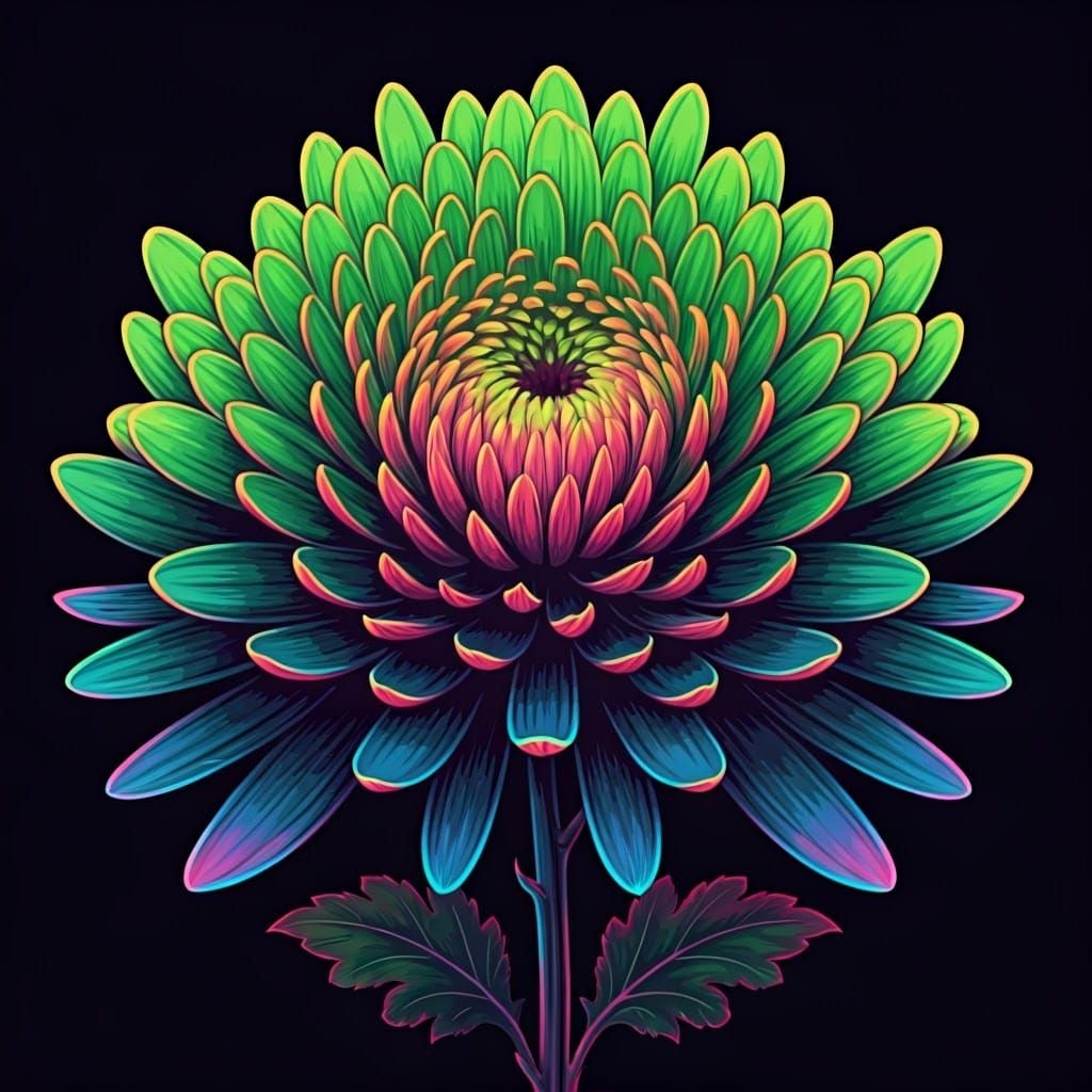 Electric Bloom: Futuristic Chrysanthemum Zombie in Neon Hues