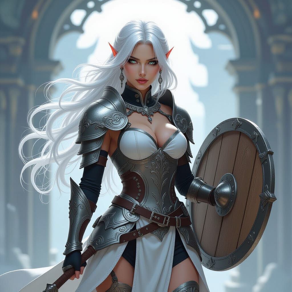 Aasimar Warrior in Ethereal Dark Fantasy Style