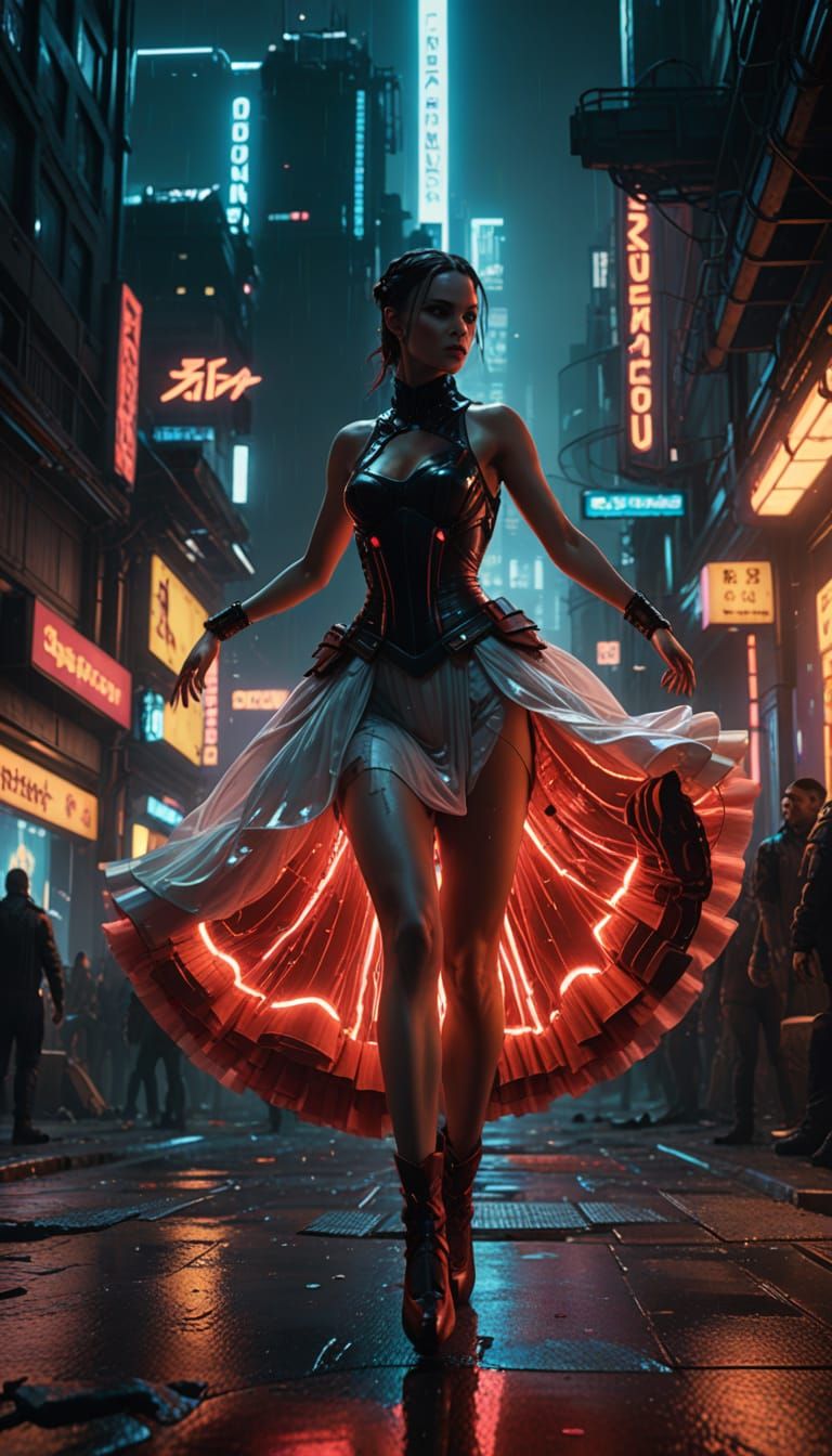 Cyberpunk Ballerina in a Bloody Dance of Steel