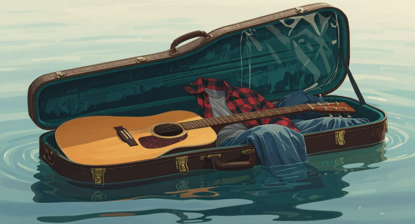 Floating Guitar Case Filled With Casual Clothes