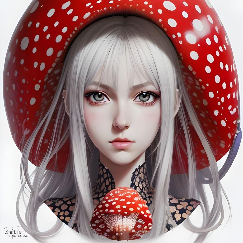 Hyperrealistic Amanita Muscaria Portrait in Anime Style