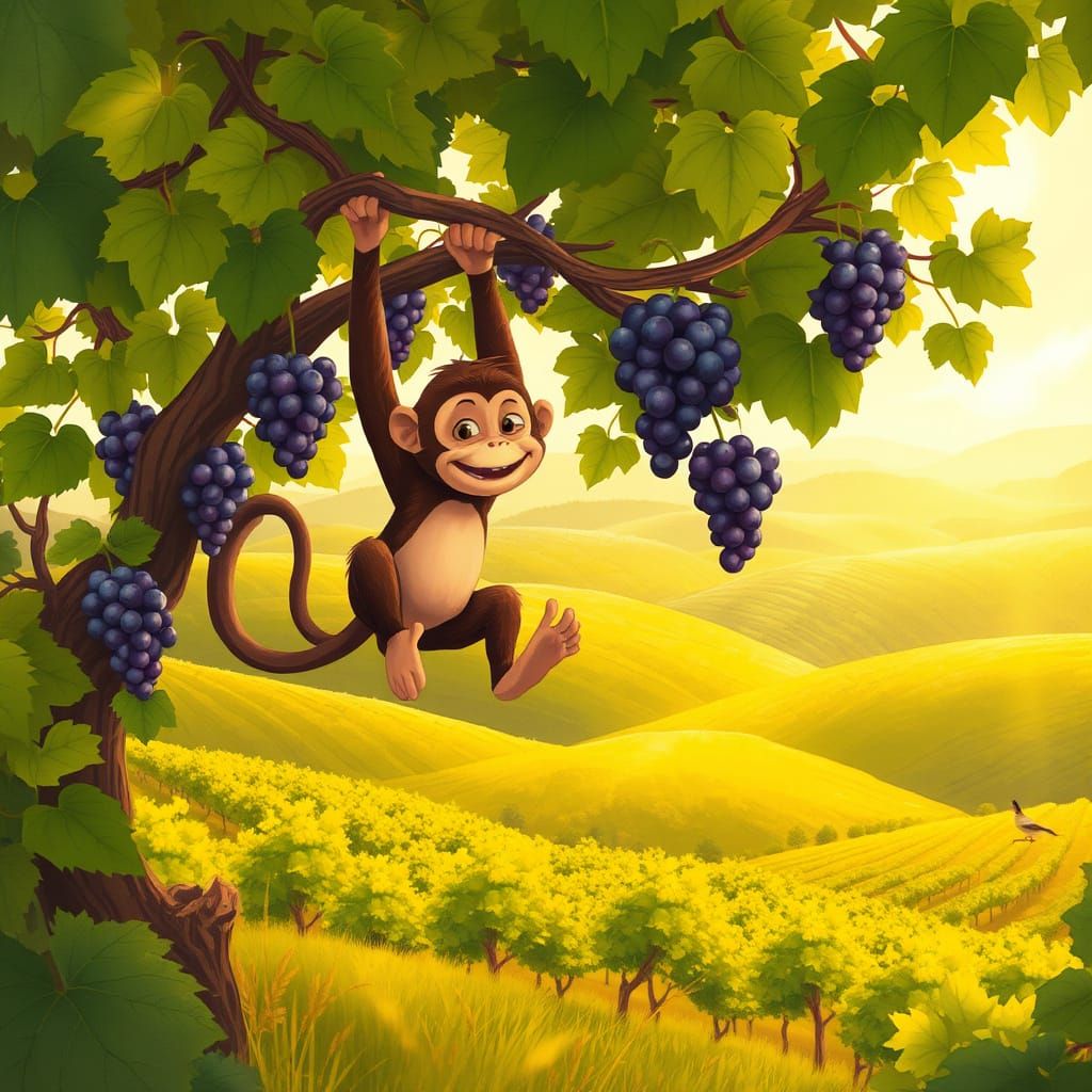 Mischievous Monkey Plays in Napa Valley Vineyards in Whimsic...