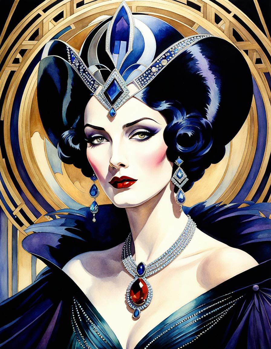 Art Deco Evil Queen Portrait in Watercolor