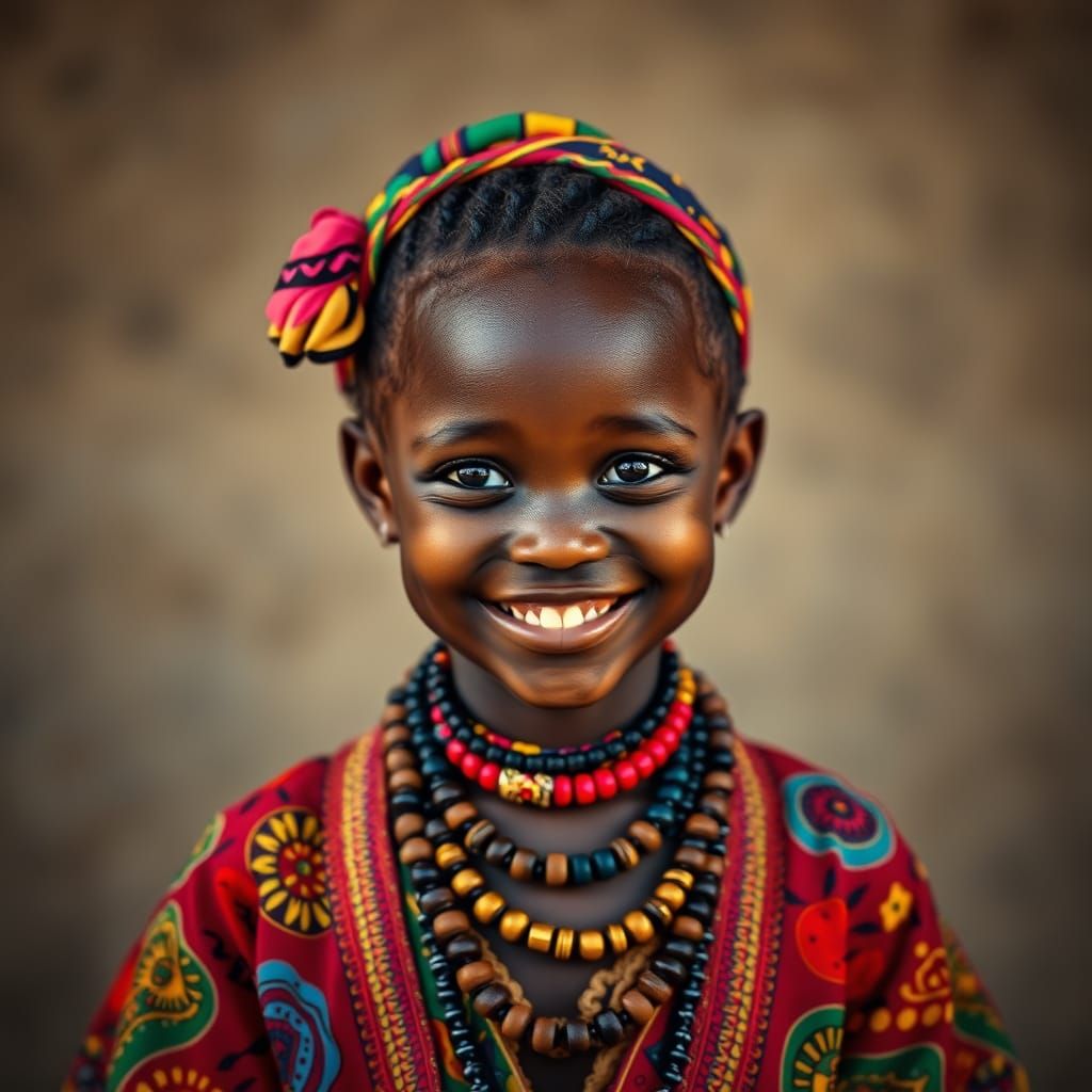 Dark Skinned Girl in Vibrant Cameroon-Inspired Attire