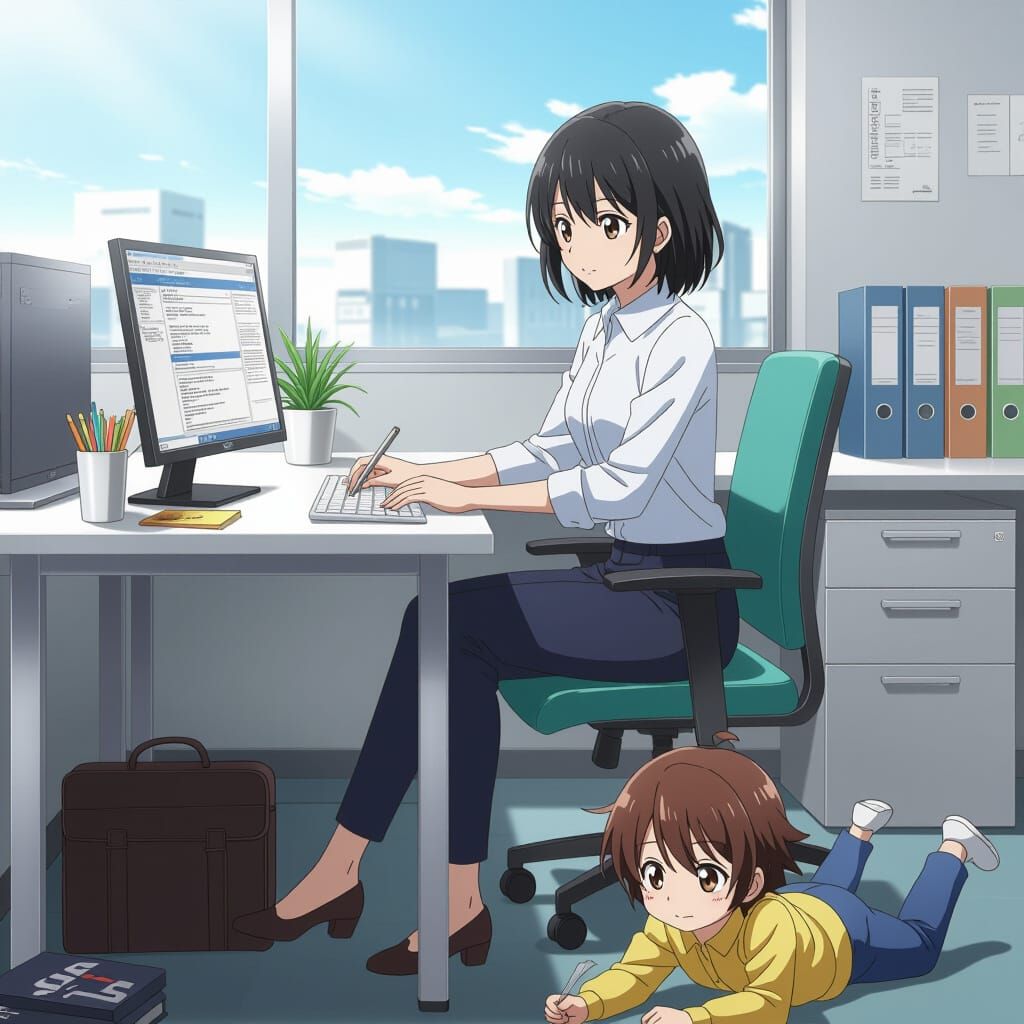 Anime Office Worker Juggles Work and Childcare