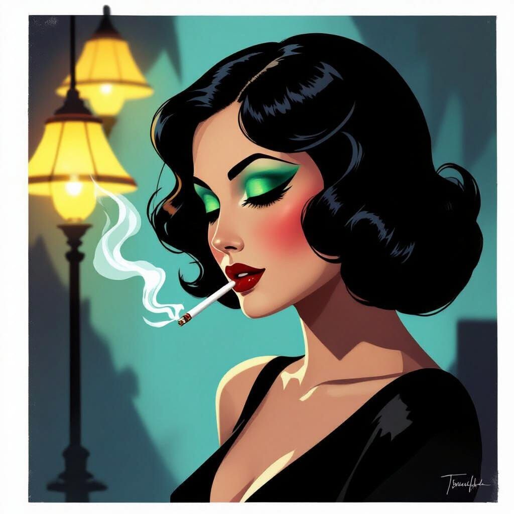 Art Deco Jazz Club Scene with Sultry Woman