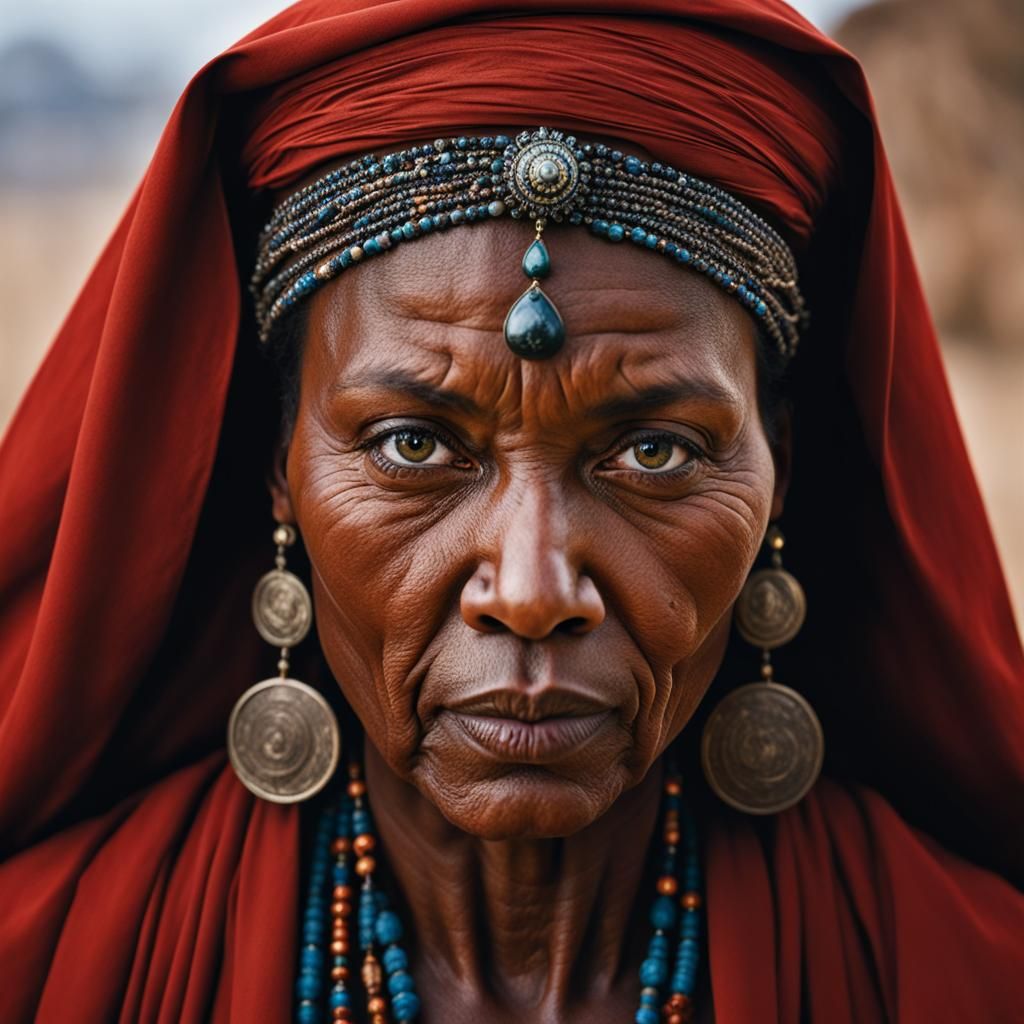 Portrait of a Red Priestess in Studio Lighting