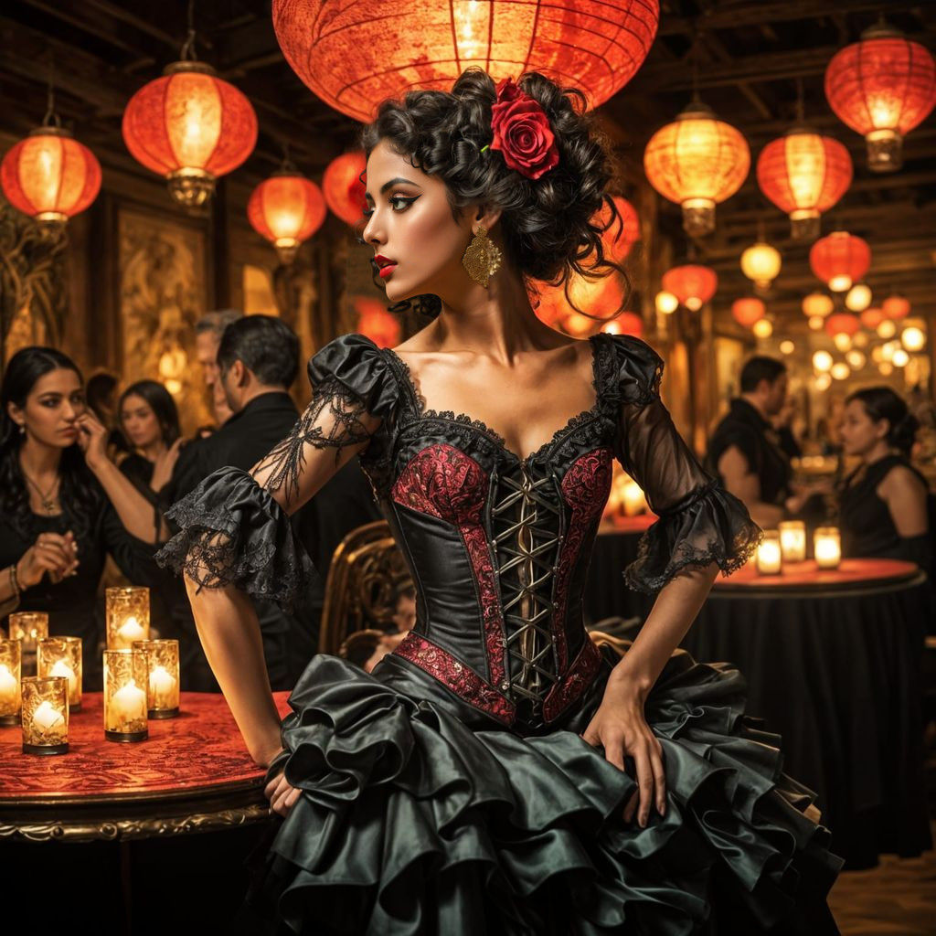 Exotic Arab-Flamenco Dancer in Elegant Gold Corset
