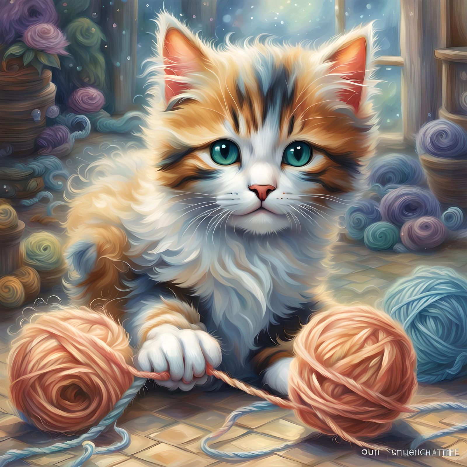 Calico Kitten's Yarn Play: Fantasy Art