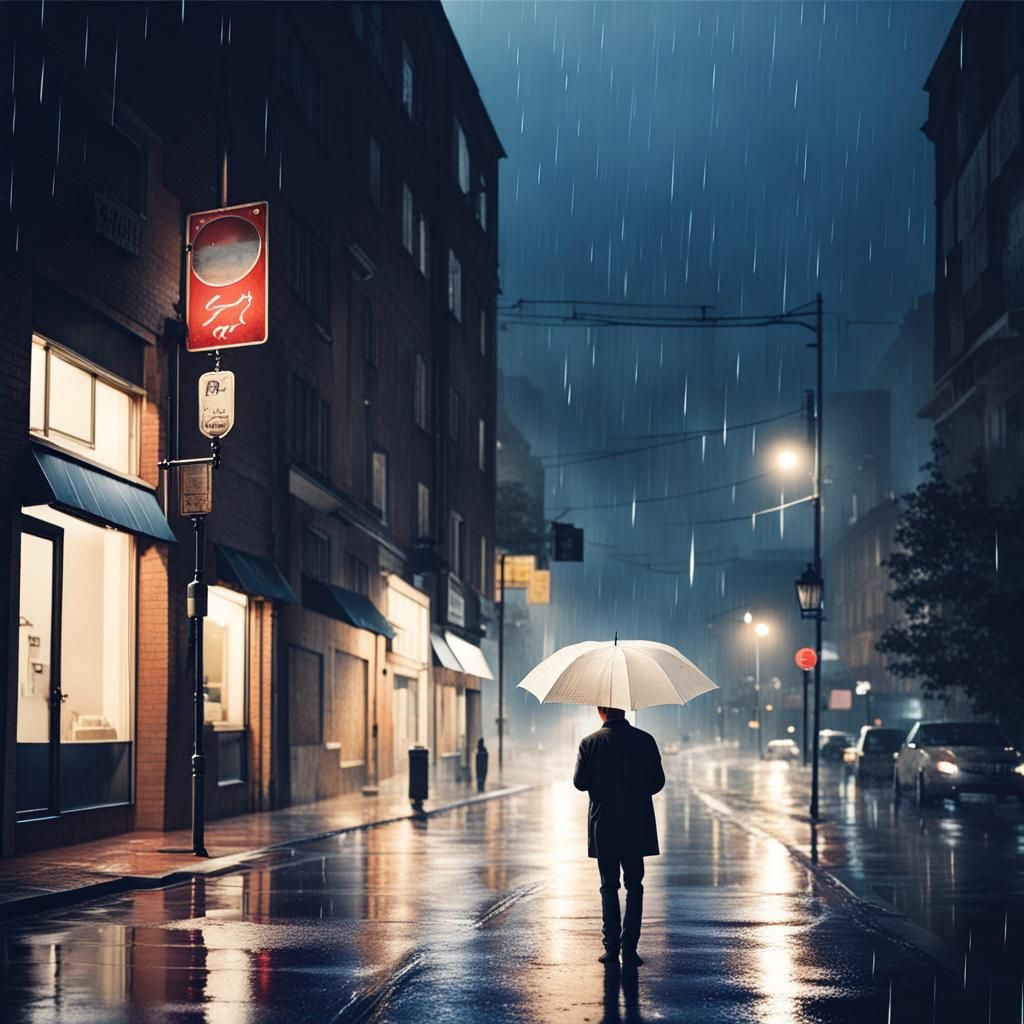 Man Conversing with God on Rainy Night