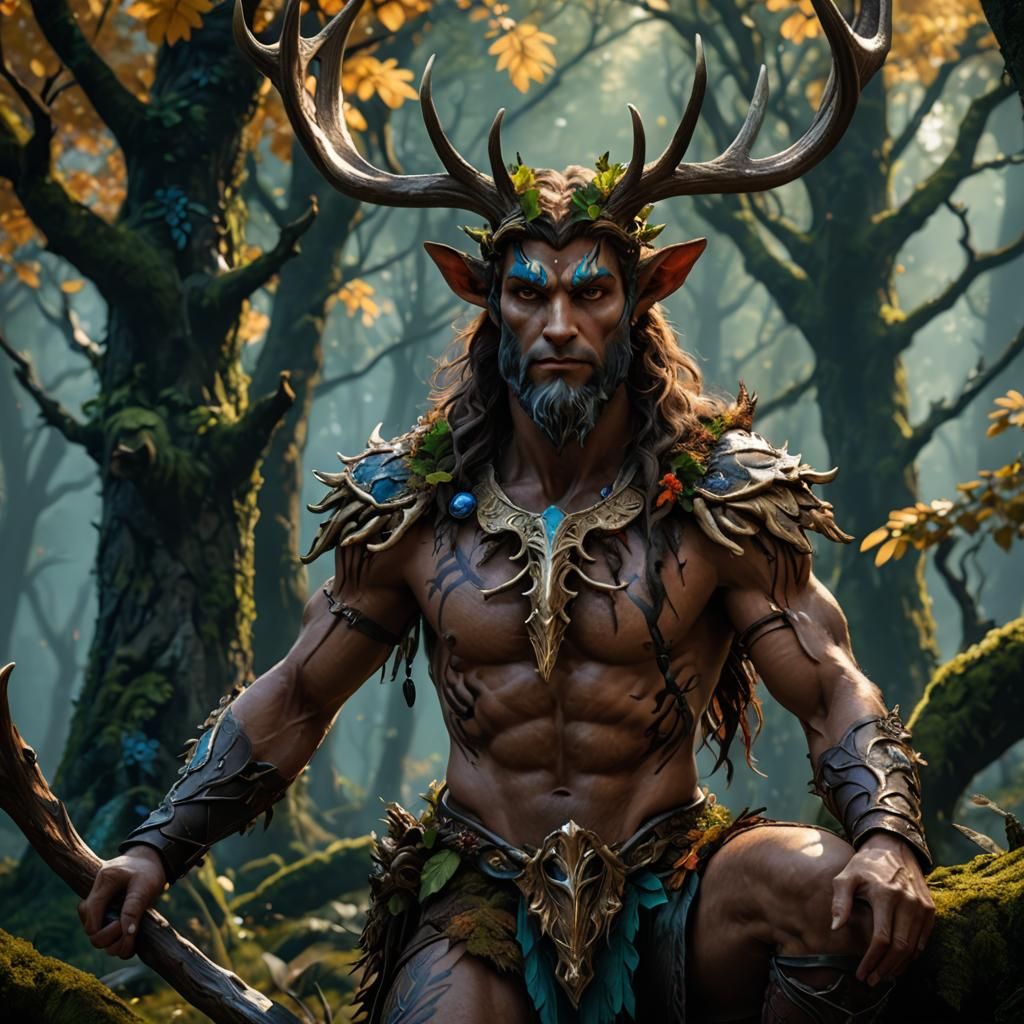 Detailed Matte Painting of Mythological Antlered Faun